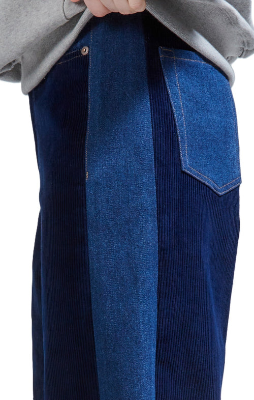 The Denim-Paneled Corduroy Pants