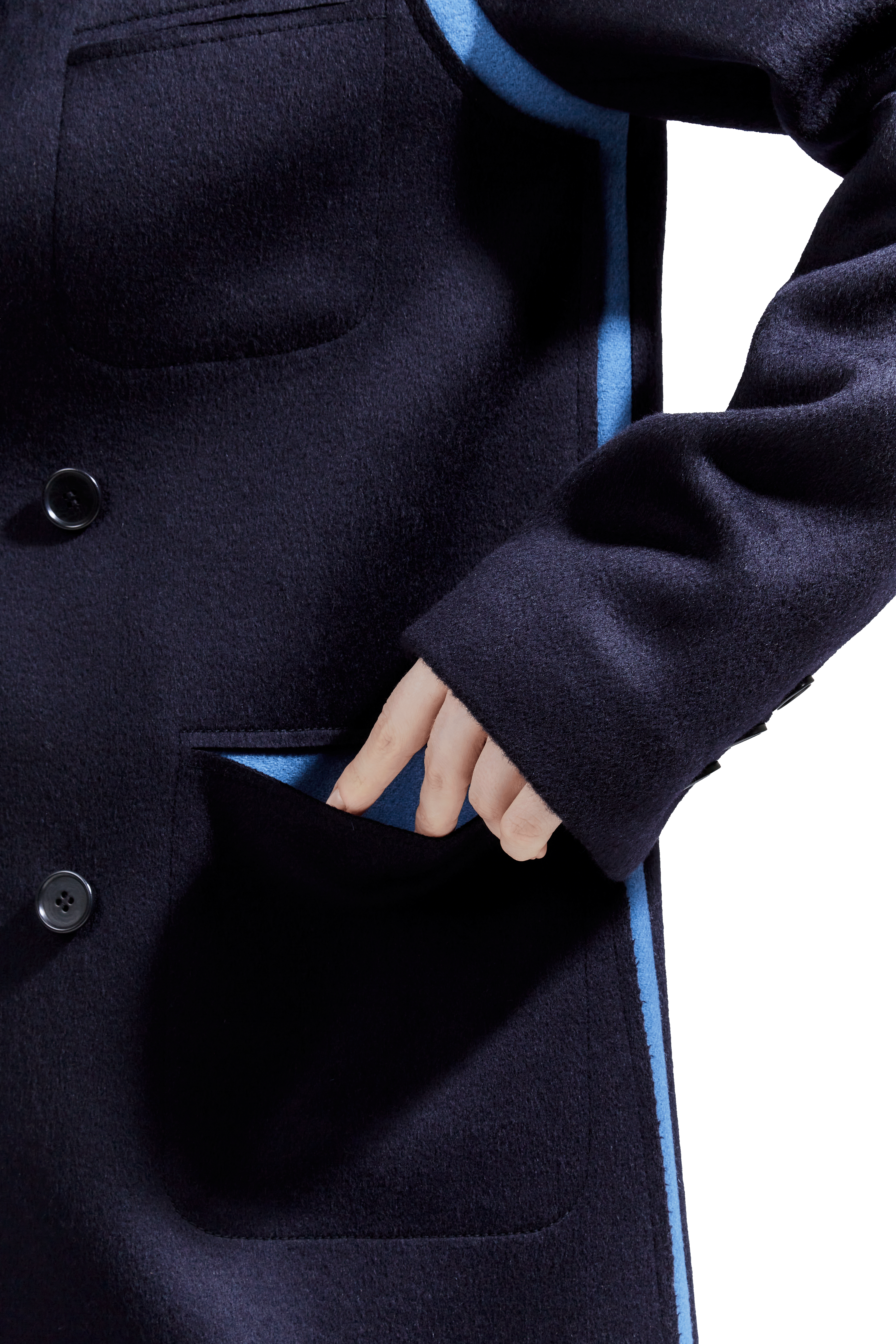 The Sculptural Stitch Pocket  Coat (Blue Contrast)
