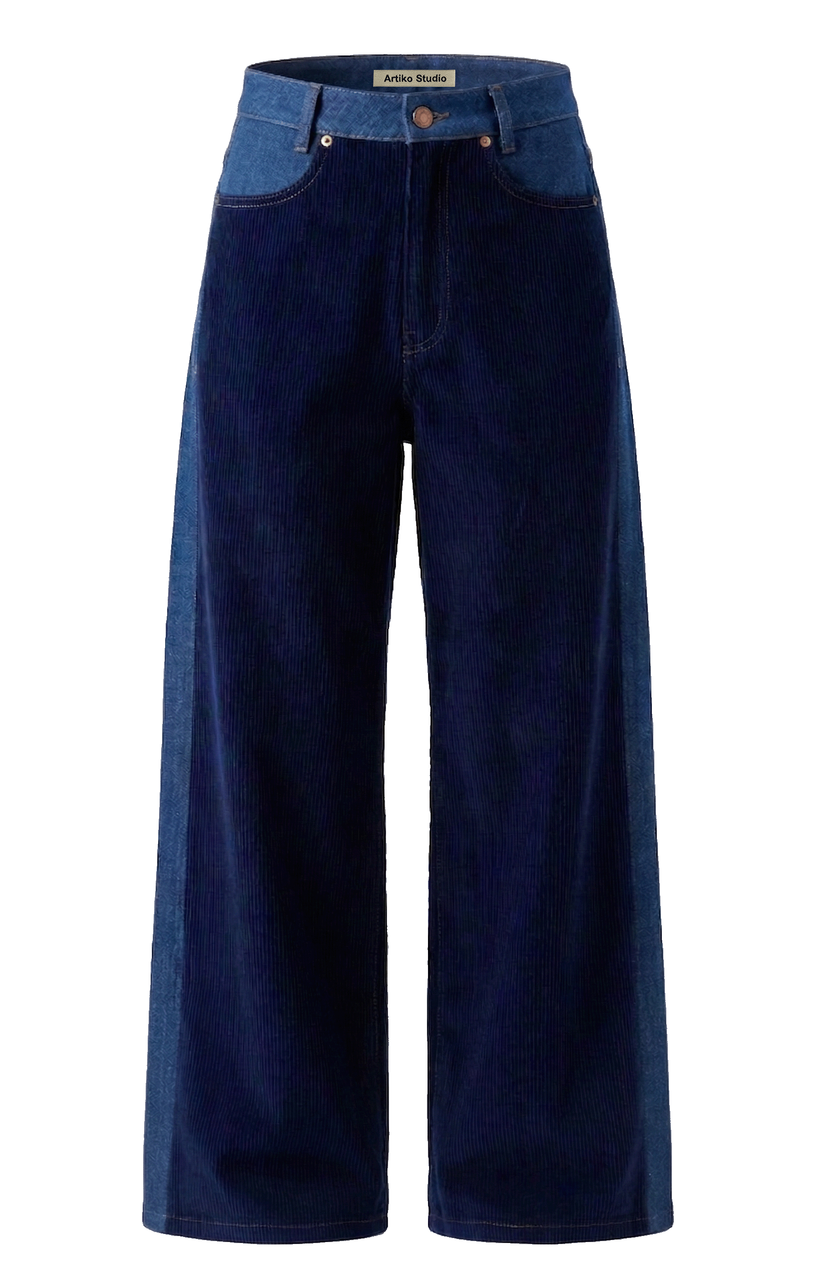The Denim-Paneled Corduroy Pants