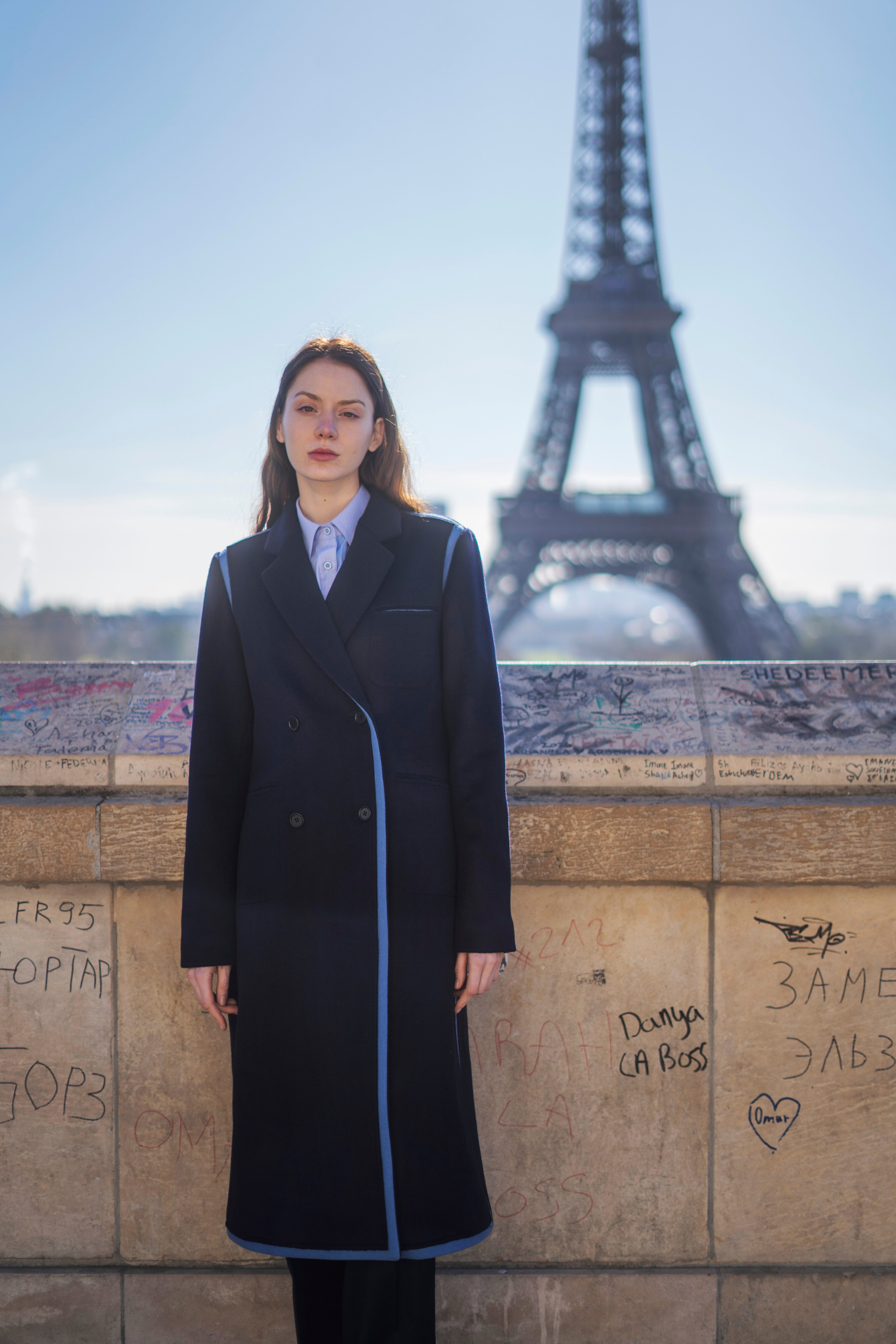 The Sculptural Stitch Pocket  Coat (Blue Contrast)
