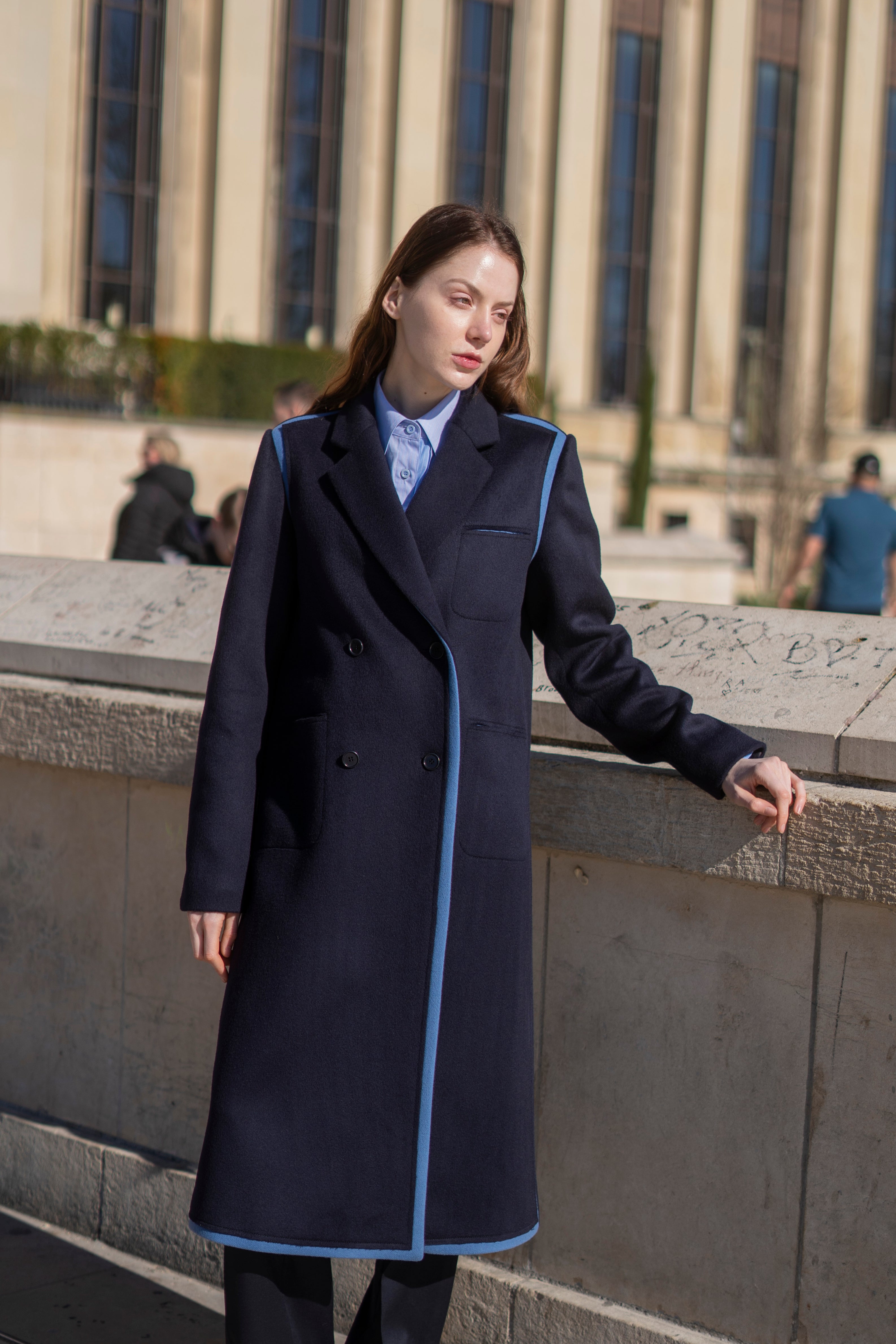 The Sculptural Stitch Pocket  Coat (Blue Contrast)
