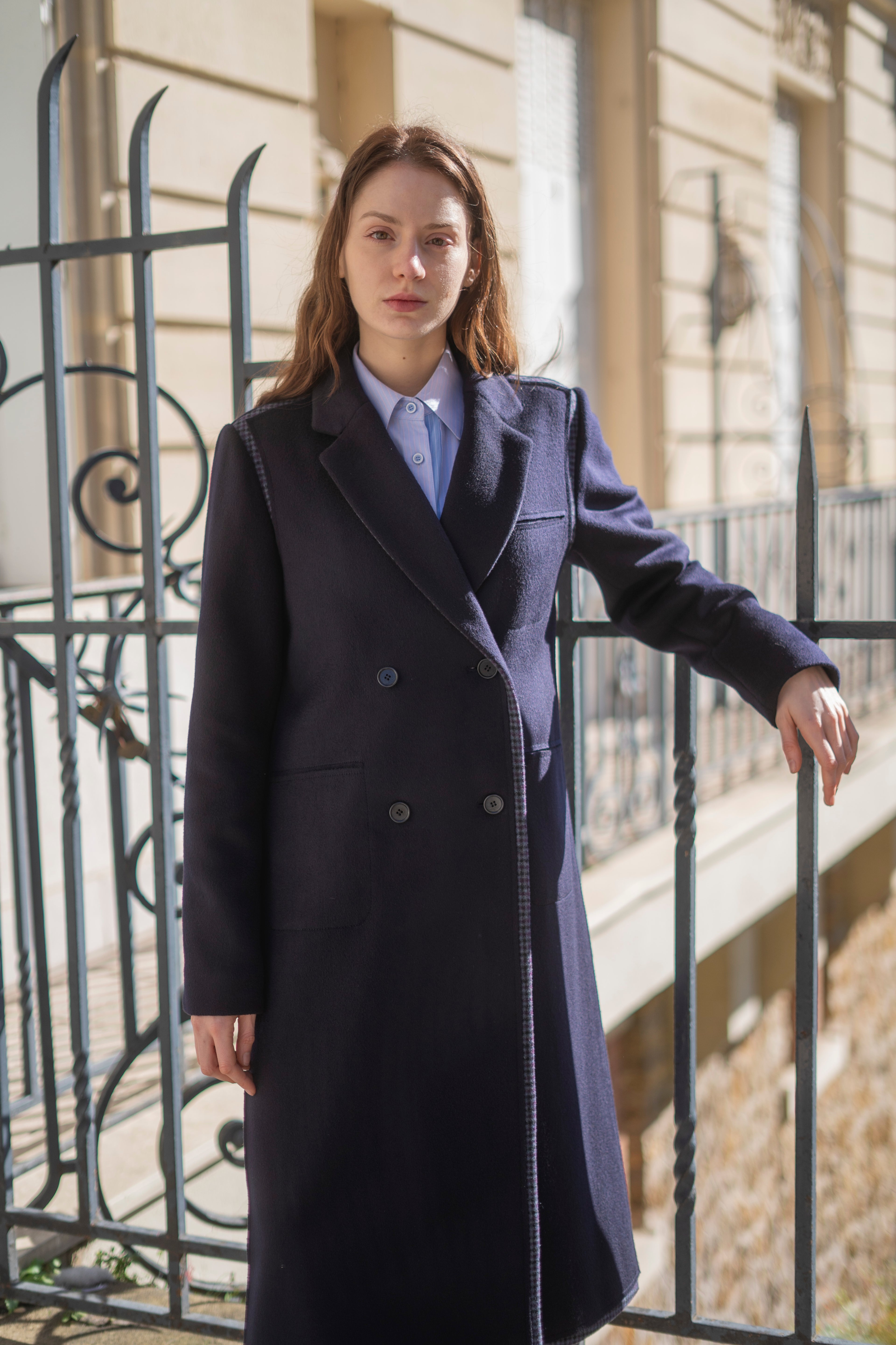 The Sculptural Stitch Pocket  Coat (Check Contrast)