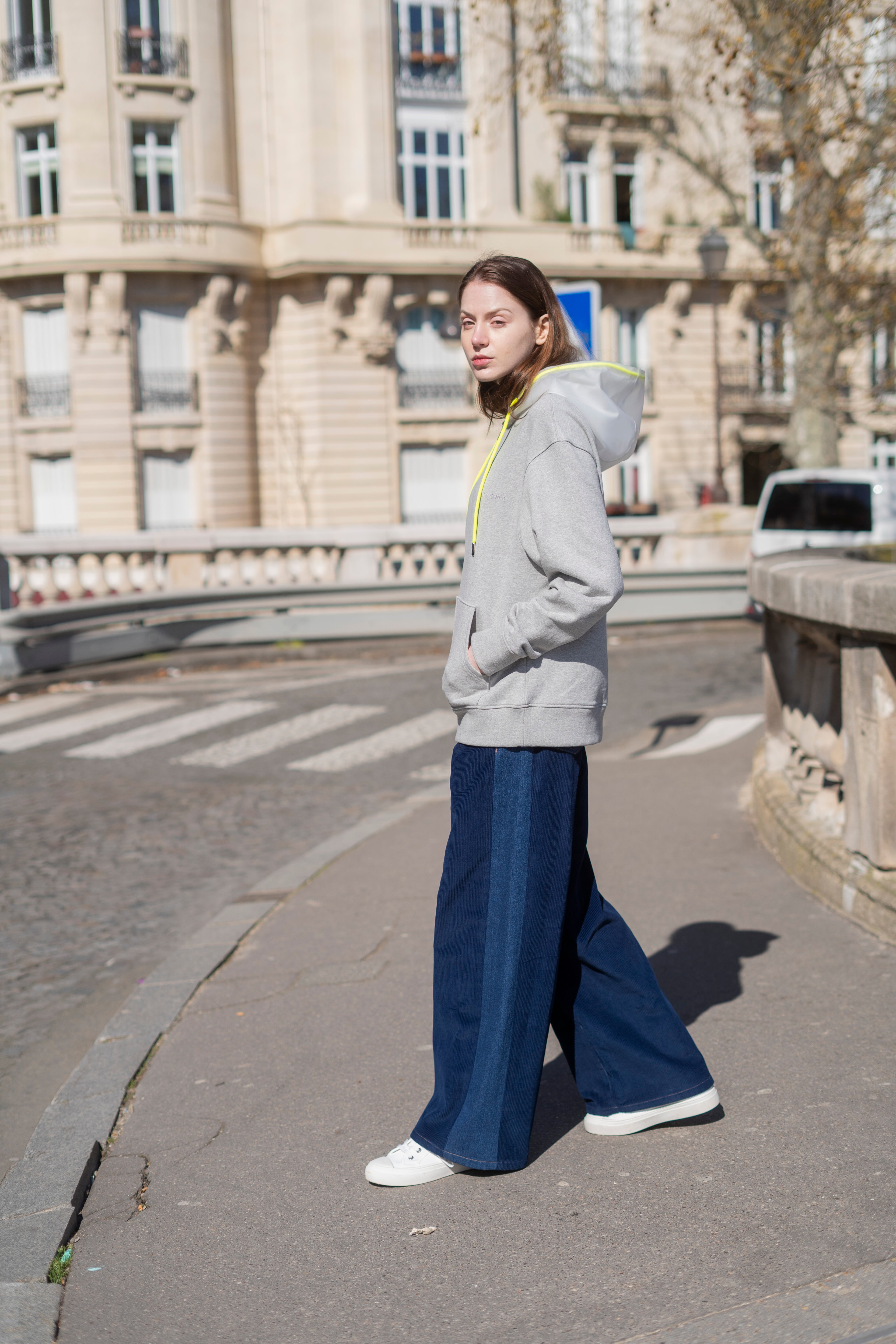The Denim-Paneled Corduroy Pants
