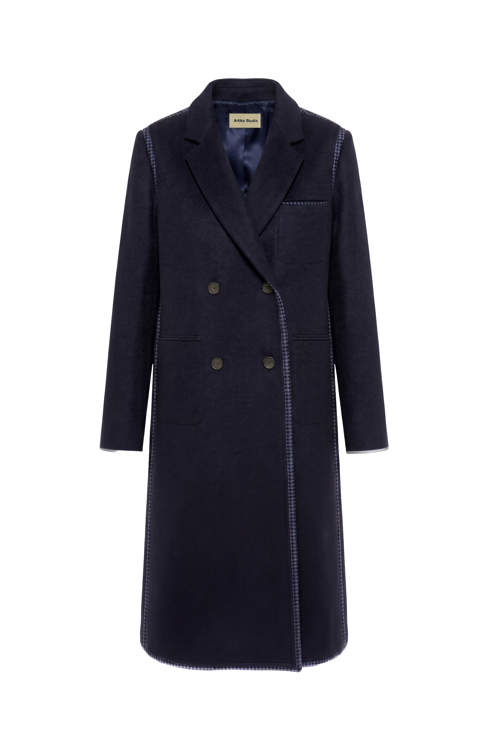 The Sculptural Stitch Pocket  Coat (Check Contrast)