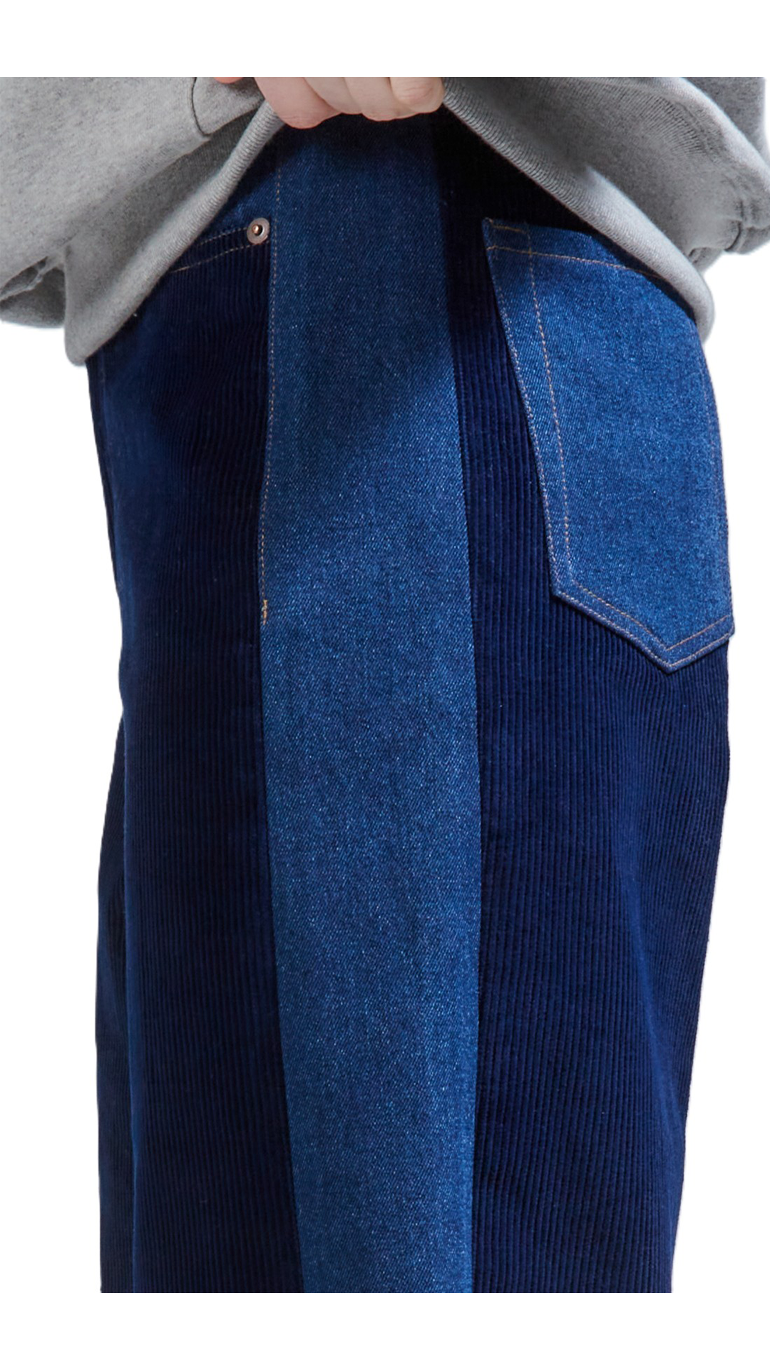 The Denim-Paneled Corduroy Pants